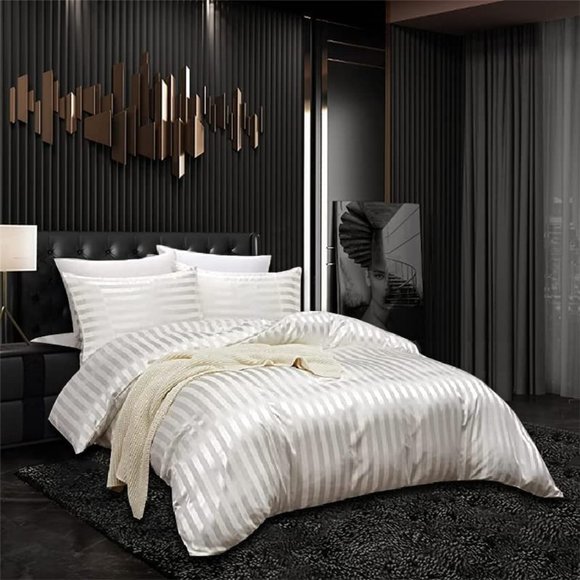 5pcs Black Silk Stripes Soft Comforter Set Sexy Luxury Ultra Soft Microf… - Picture 2 of 12